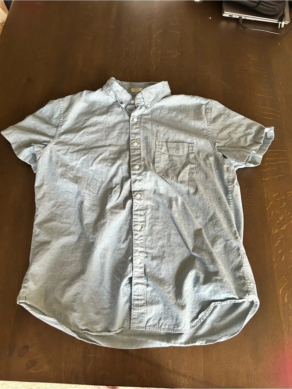 J. Crew light blue with speckled print short sleeve button down